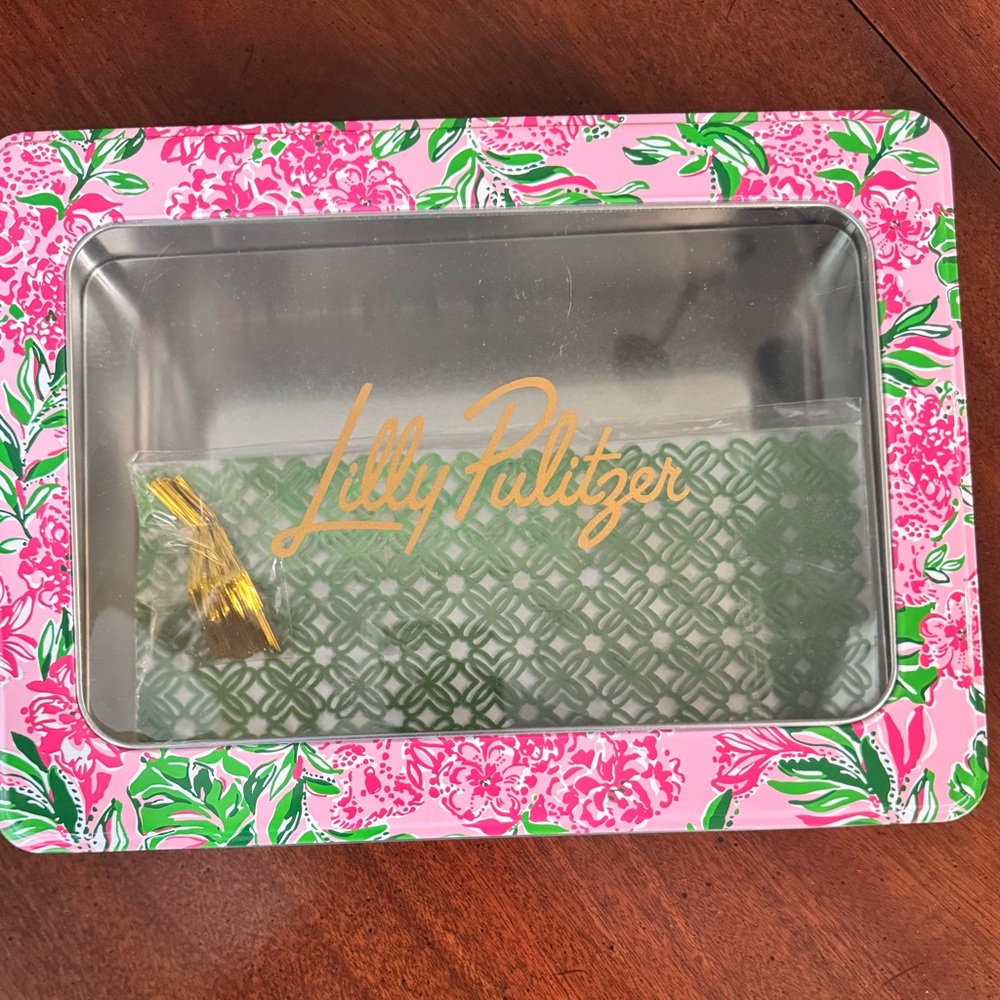 Lilly Pulitzer Pink and Green Floral Cookie Tin